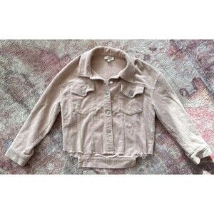 Andrée By Unit Pink Jacket Button Front Raw Hem Pockets Short Long Sleeve S